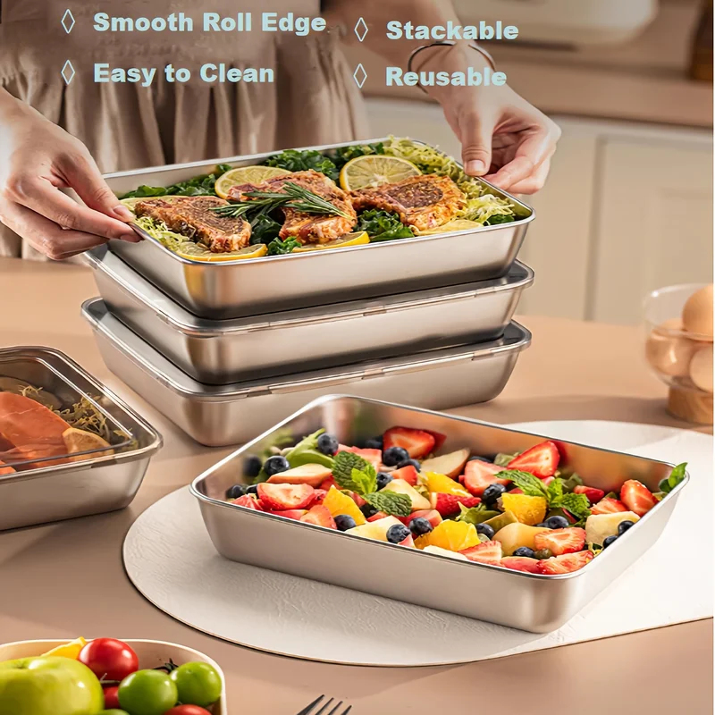 Commercial Kitchen Setup - 3pcs Stainless Steel Food Containers &