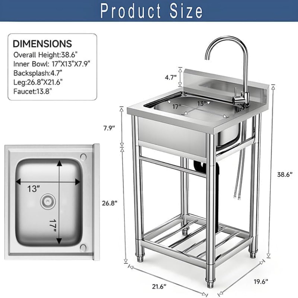 Stainless Steel Utility Sink w - Commercial Kitchen Sink recensione e prezzo