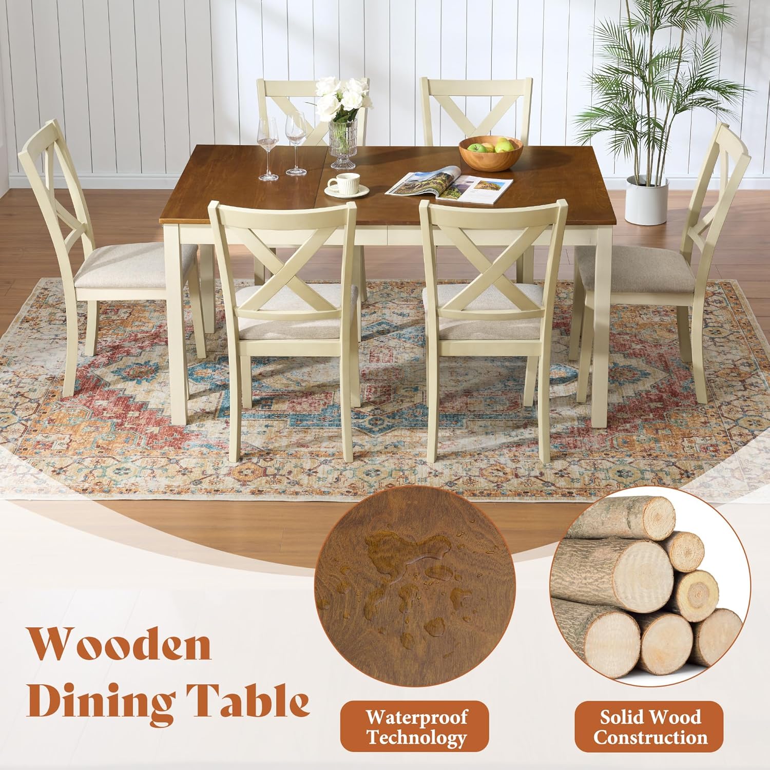 7-Piece Solid Wood Dining Tabl - Commercial Kitchen Bench recensione e prezzo