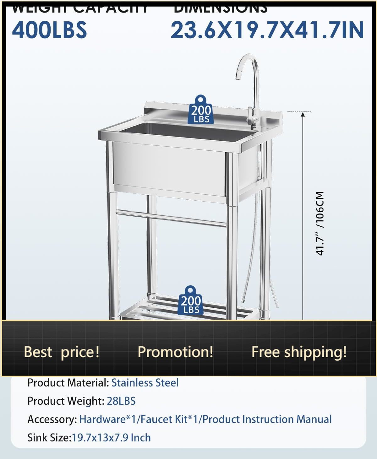 Stainless Steel Utility Sink,  - Commercial Kitchen Sink recensione e prezzo