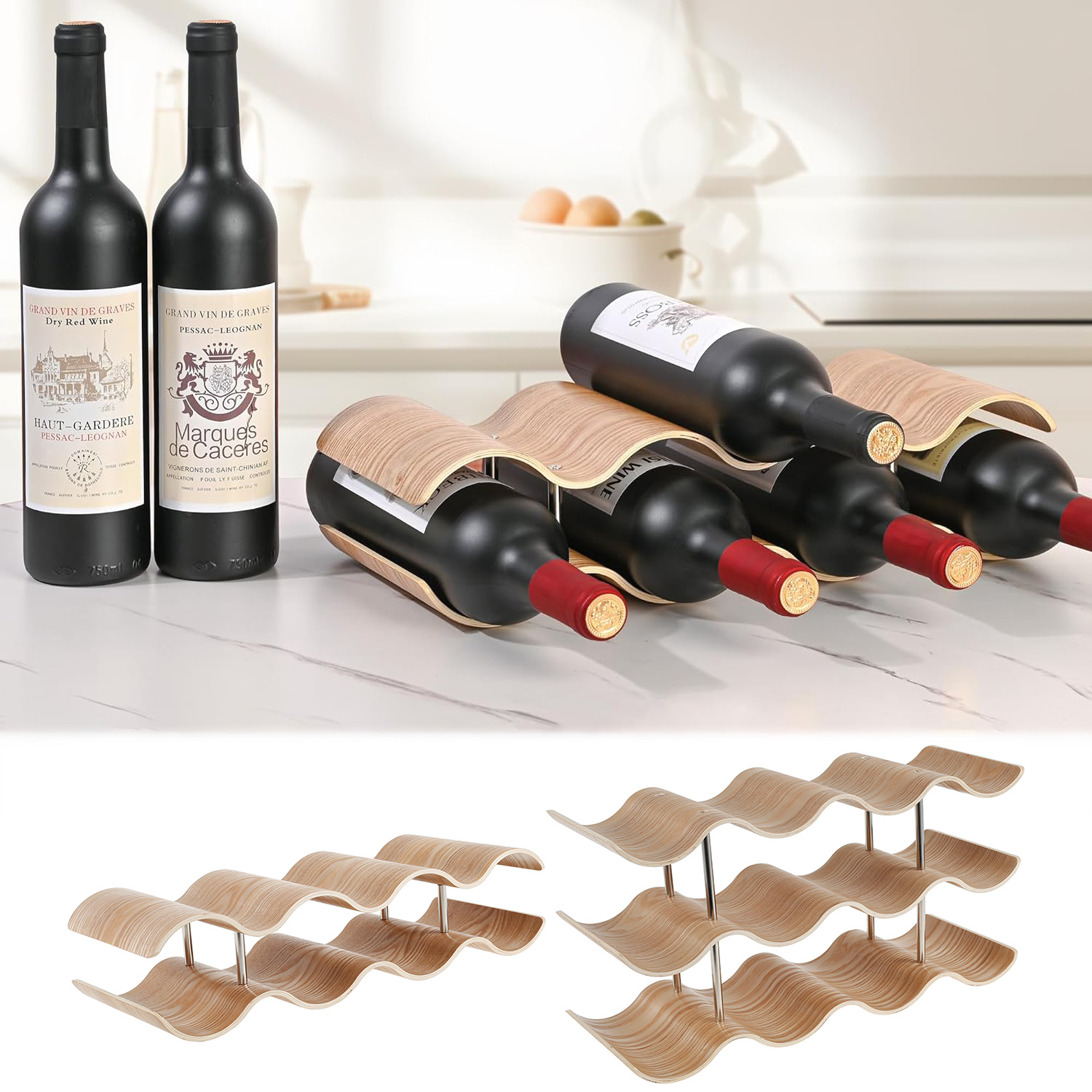 2/3-Tier Wooden Wine Rack Wavy - Commercial Kitchen Shed recensione e prezzo