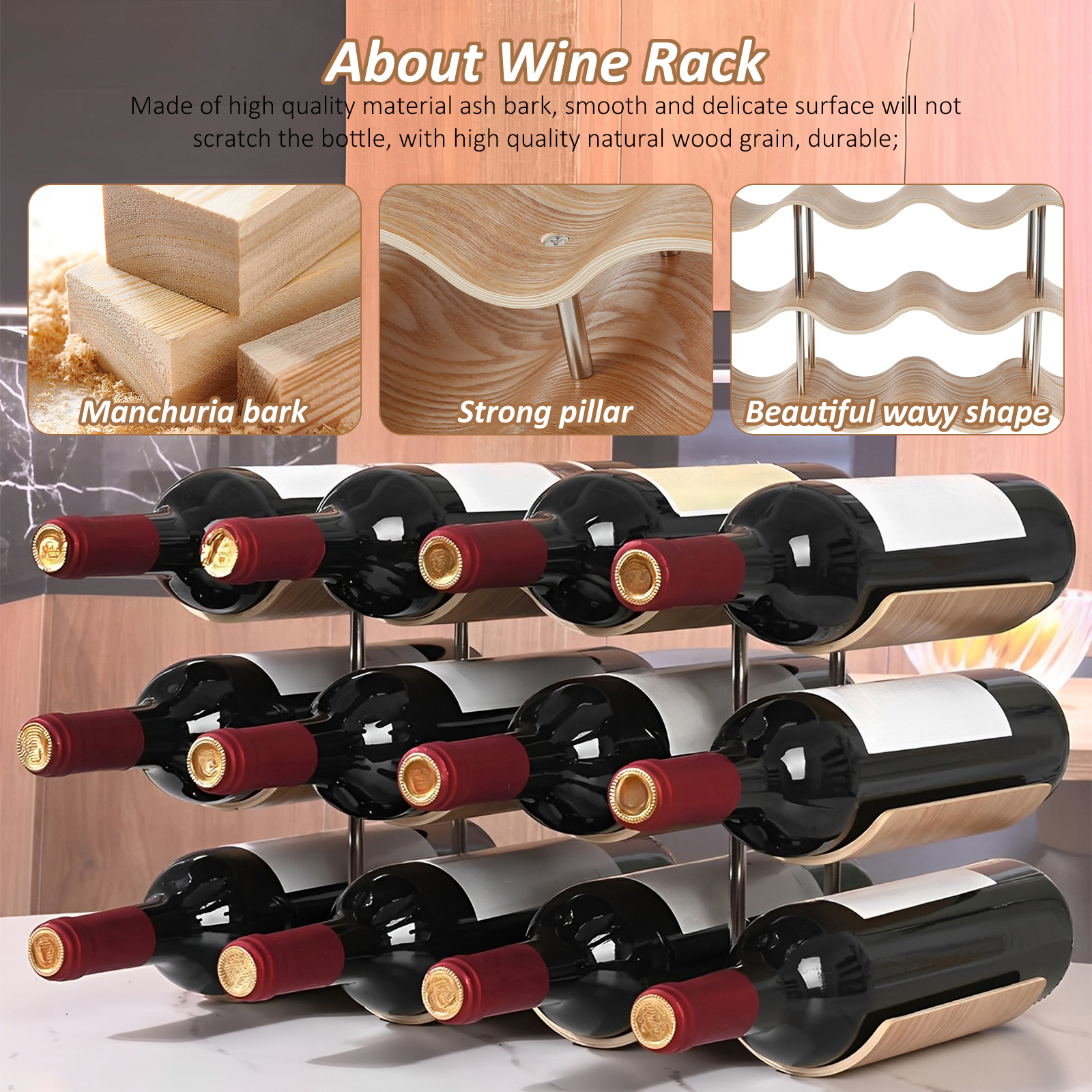 2/3-Tier Wooden Wine Rack Wavy - Commercial Kitchen Shed recensione e prezzo