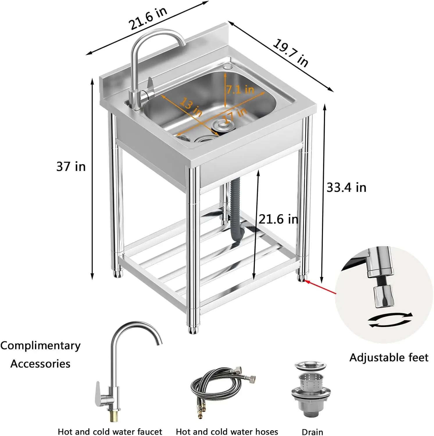 Free Standing Stainless-Steel  - Commercial Kitchen Sink recensione e prezzo